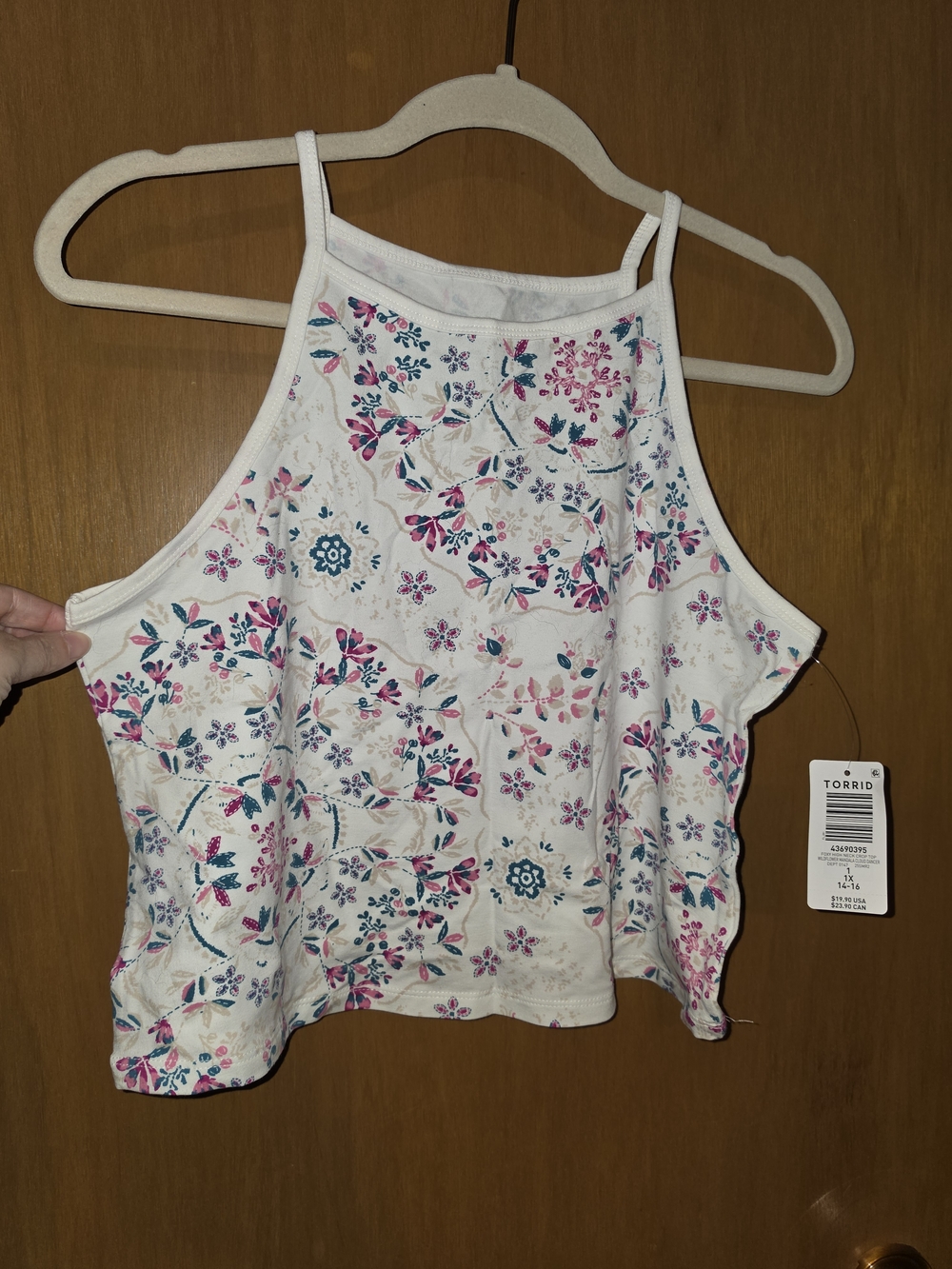 torrid White Floral Halter Tank with Pink & Teal Accents